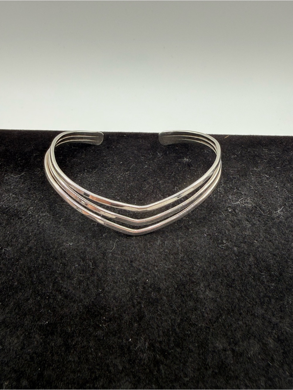Vintage STG PJ Sterling Silver Modernist Triple Band Wave Cuff Bracelet 8.8g